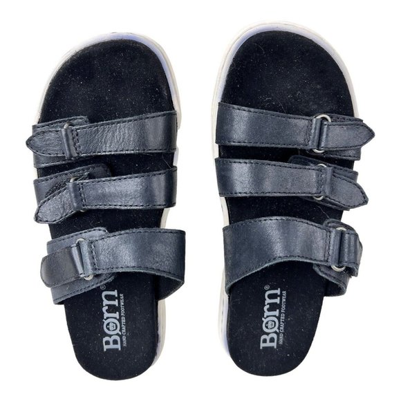 Born Shoes - Womens Born Daintree Slide Sandals US 7 M Black Adjustable Straps Leather